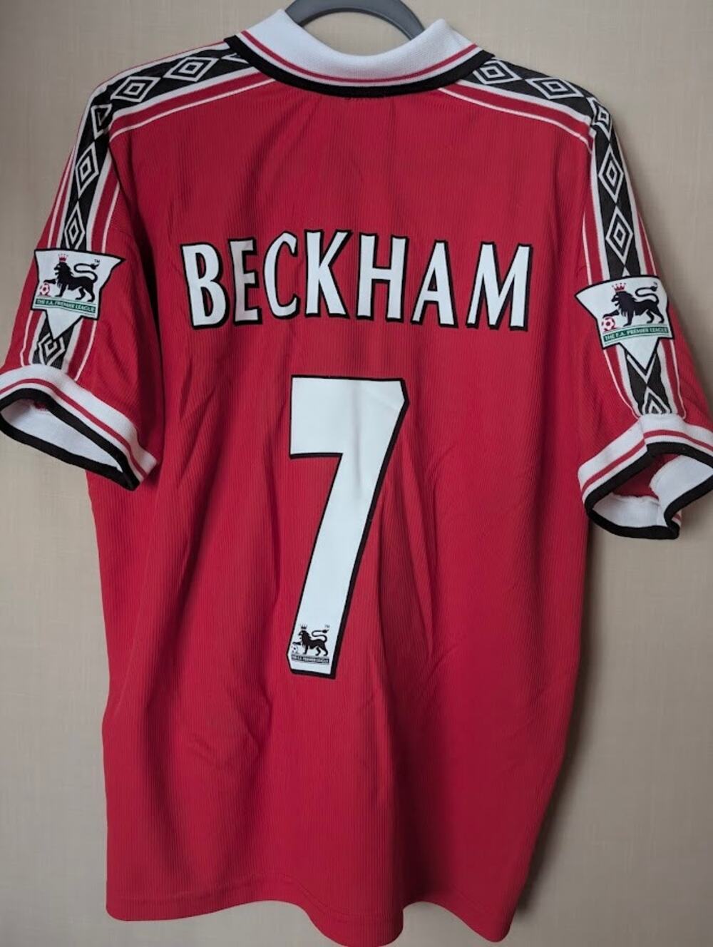 Manchester United 1998 Home David Beckham Jersey Men's XL EPL Fully Patched